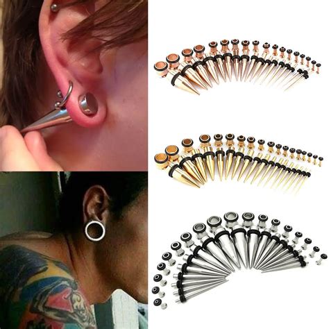 Ear Gauges Kit Pcs Stainless Steel Taper With Plugs G Stretching Set Ear Rings Expansion