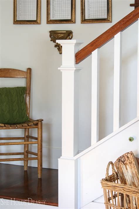 When the 4077 or 4078 post is purchased, the equivalent 4075 or 4076 post is given along with a separate box containing the 5 base sleeve and two feet of molding (enough to attach to all four. Farmhouse Newel Post Makeover - She Holds Dearly