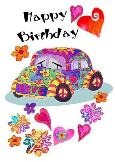 Peace And Hippies Birthday Card With Your Own Handwriting Jessica