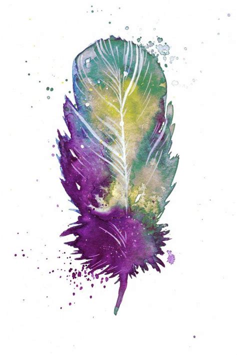 Watercolor Feather Art Print Purple Feather Illustration Etsy