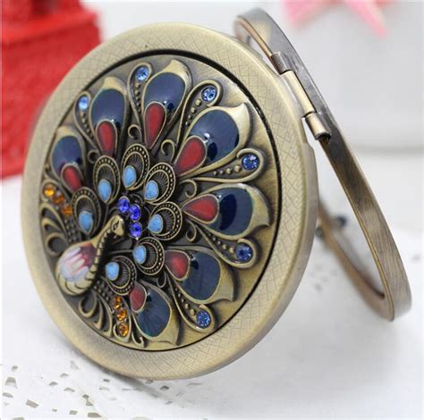 Bronze Color New Fashion Butterfly Swan Peacock Metal Portable Pocket Mirror Two Side Folding