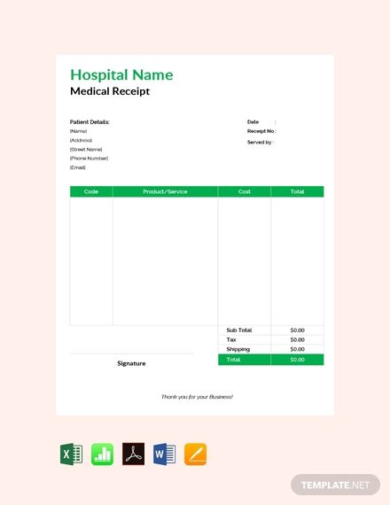 medical receipt template  word excel apple