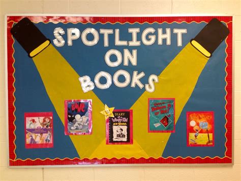 spotlight on books library bulletin board to feature different books and… classroom wall