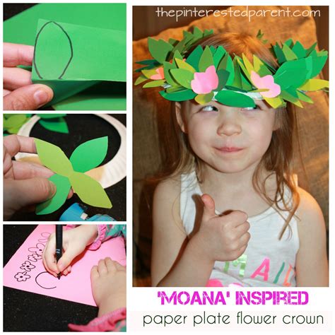 Moana Inspired Paper Plate Flower Crown The Pinterested Parent Moana Crafts Paper Plate