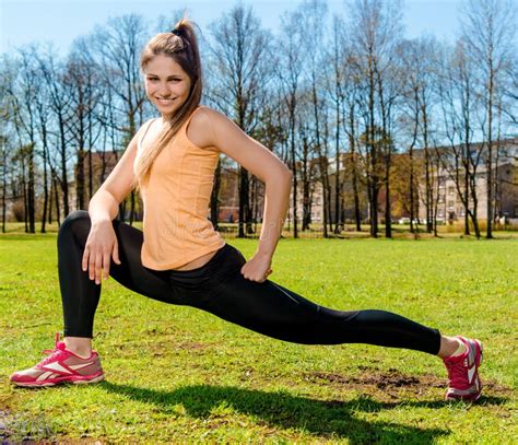 Woman Doing Stretching Exercise Outdoors Stock Image Image Of Model