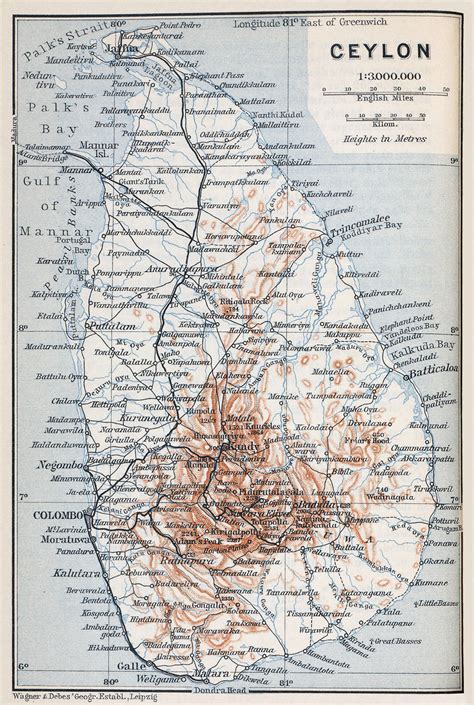 Large Old Map Of Sri Lanka With Roads Cities And Relief 1914 Sri