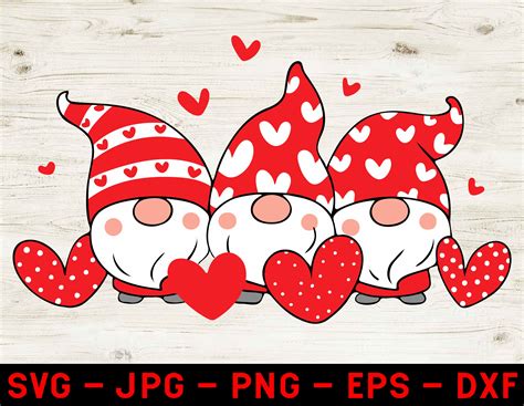 Three Gnomes Holding Hearts Valentines Svg Gnome Svg Cute | Etsy