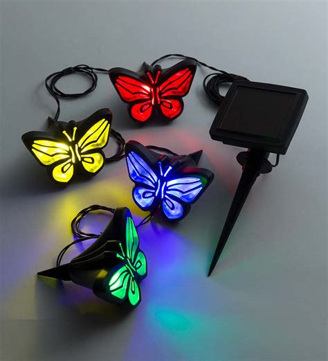 String Of Four Solar Lighted Butterfly Garden Stakes With