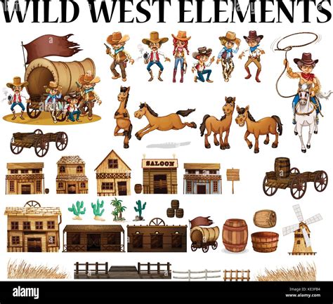 Wild West Cowboys And Buildings Illustration Stock Vector Image And Art