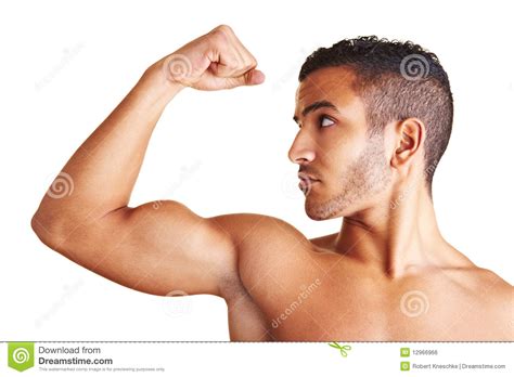 Man Flexing His Arm Muscles Stock Photo Image Of Look Male 12966966