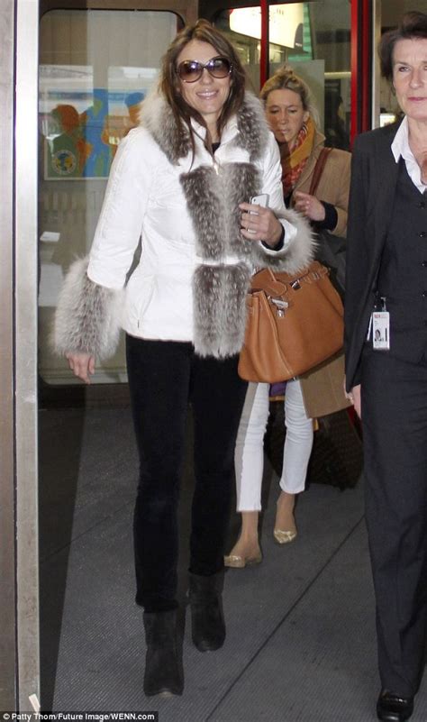 Liz Hurley Fur Coat Elizabeth Hurley 54 Exudes Glamour In A Fitted
