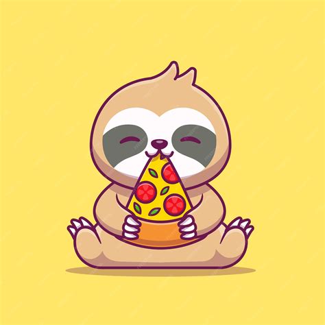 Premium Vector Cute Sloth Eating Pizza Cartoon Icon Illustration