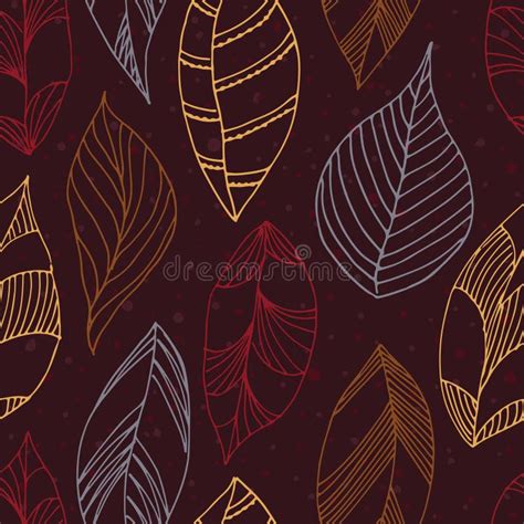 Autumn Leaves Seamless Pattern Fallen Leaves Doodle Vector Stock