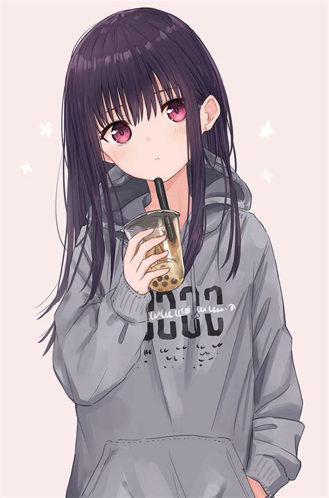 Bubble Tea Anime Cute Anime Girl Drinking Boba HD Phone Wallpaper Pxfuel