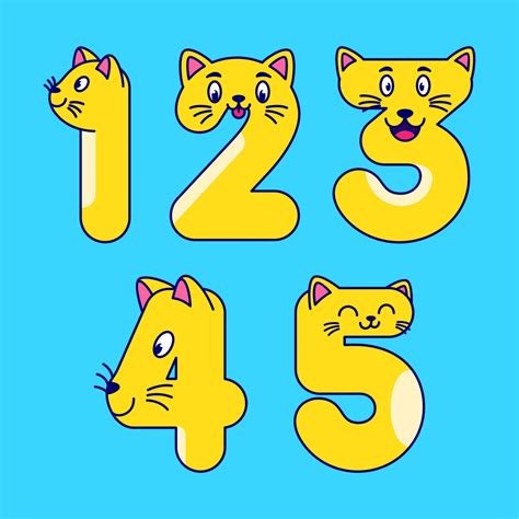 Number 12345 Like A Cute Cat Vector Illustration Cartoon Cat Birthday