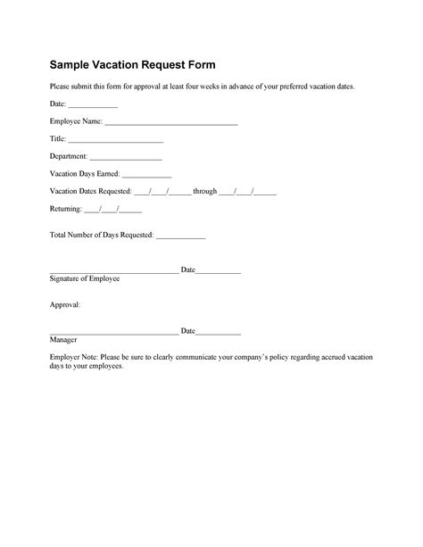 Printable Vacation Request Form Printable Forms Free Online