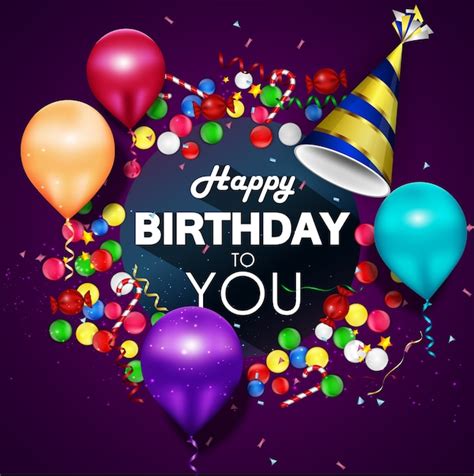 Premium Vector Colorful Balloons Happy Birthday On Purple Background