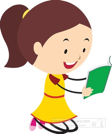 Book Clipart Cute Girl Stick Figure Reading Book Clipart