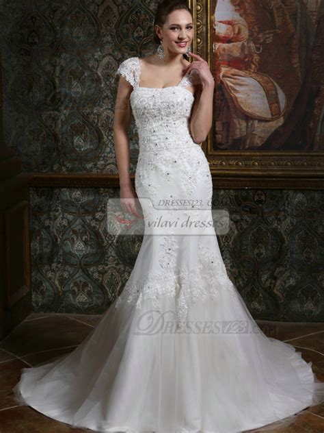 Sparkly Mermaid Straps Cap Sleeves Court Train Backless Lace Wedding