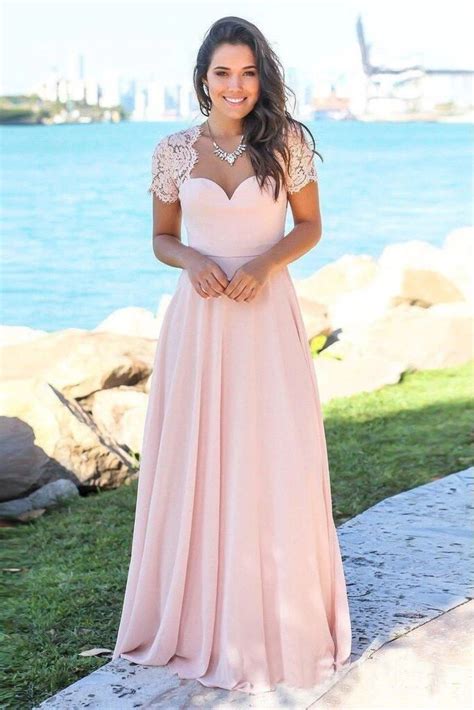 Amazon's choice for wedding guest maxi dress. Pink Maxi Bridesmaid Dresses Short Sleeve Beach Wedding ...
