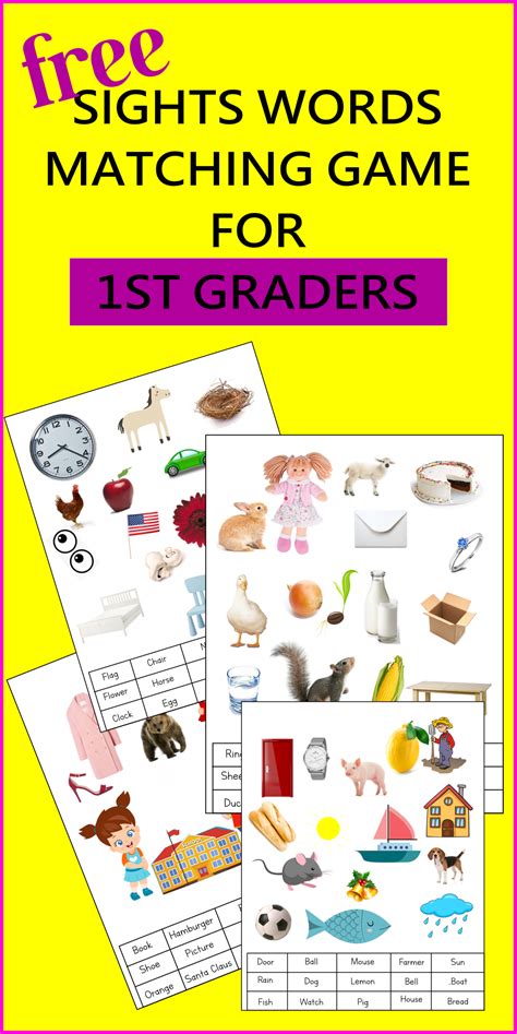 Sight Words Matching Game For 1st Graders Activities For 1st Graders
