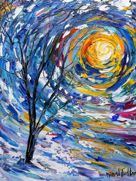 Winter Tree Painting Original Oil Abstract Impressionism Fine Art
