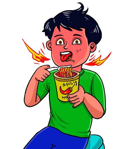 Kid Boy Eat Spicy Noodle Stock Vector Illustration Of Happy 196368180
