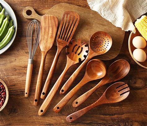 Classic 7 Pieces Wooden Kitchen Utensils Eco Friendly Cooking Etsy