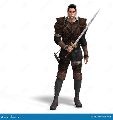 Fantasy Style Fighter With Sword With Clipping Pa Stock Illustration