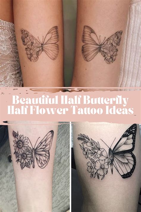 31 Beautiful Half Butterfly Half Flower Tattoo Ideas - Tattoo Glee