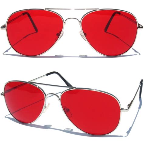 Red Lens Sunglasses Metal Frame Aviator Design With Spring Hinges