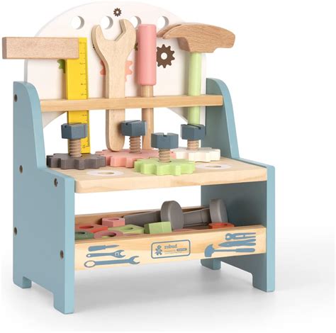 Robud Mini Wooden Play Tool Workbench Set For Kids Toddlers