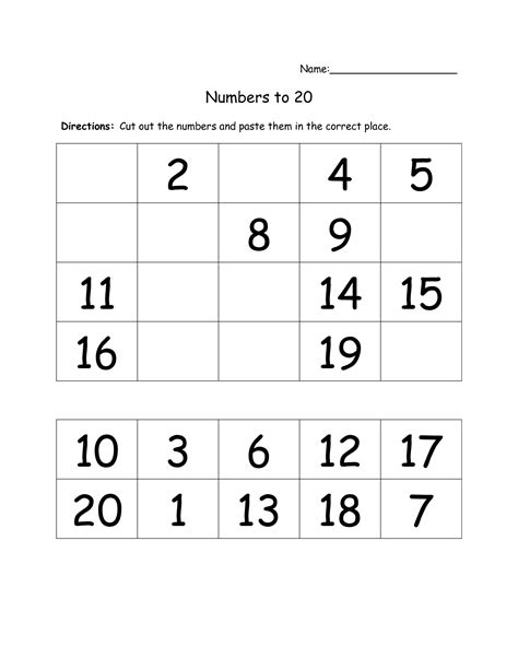 Cut And Paste Numbers 1-20 Worksheets