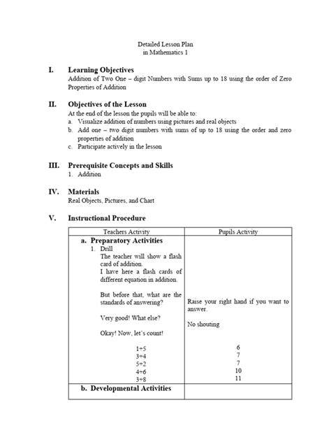 Detailed Lesson Plan Math Pdf