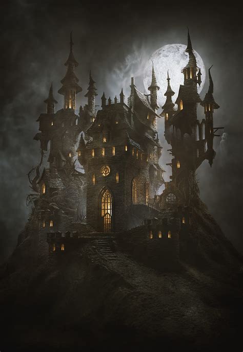 Gothic Castle Moon Gothic Town Castle Light Hd Wallpaper Peakpx