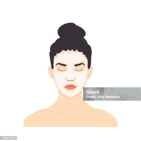 Facial Treatment Woman With Tied Hair Closed Eyes And Foam On Face