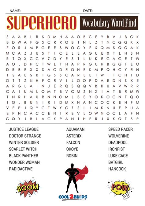 Printable Superhero Word Search Cool2bkids 20 Word Searches For Kids Printable Pdf Puzzles To