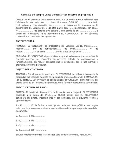 Contrato De Compra Venta Vehicular Con Reserva De Propiedaddocx