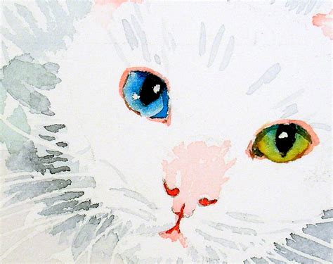 White Cat Art White Cat Painting White Cat Prints Wall Art Etsy