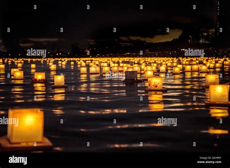 More Than 6000 Candle Lit Lanterns Float Across Honolulu Harbor From
