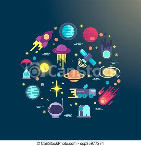 Space Abstract Background With Flat Space Icons In Circle Composition