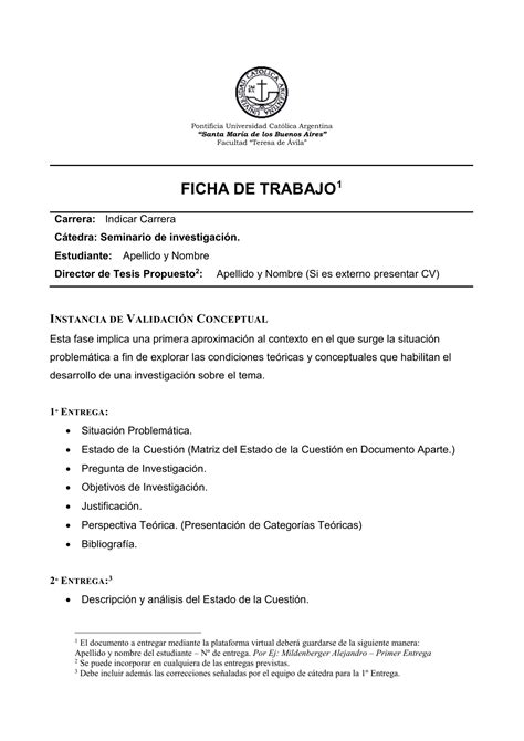 Maybe you would like to learn more about one of these? Ficha de Trabajo - Seminario de Investigación