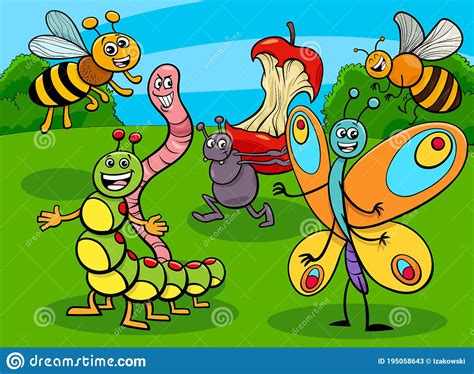 Funny Insects And Bugs Cartoon Characters Group Stock