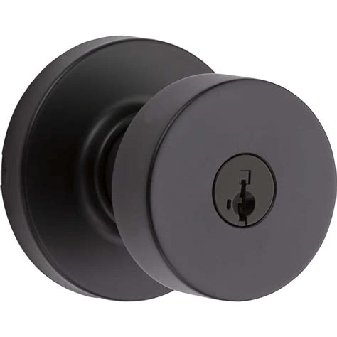 kwikset pismo round matte black exterior entry door knob featuring smartkey security with