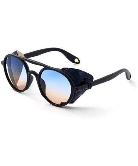 Polarized Sunglasses Men With Leather Side Shields Round Retro Punk Sun