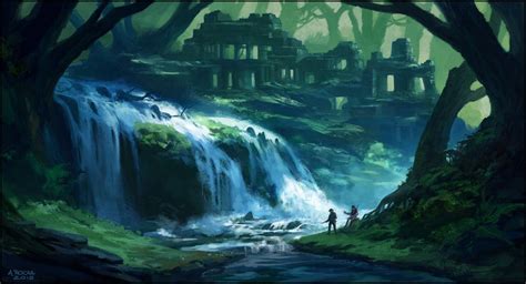 Waterfall Fantasy Places Fantasy World Fantasy Art Digital Painting