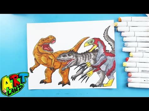 How To Draw Trex Vs Giganotosaurus Vs Therizinosaurus Youtube
