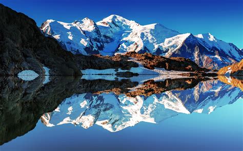 Wallpaper France Alps Mont Blanc White Mountains Lake Reflections