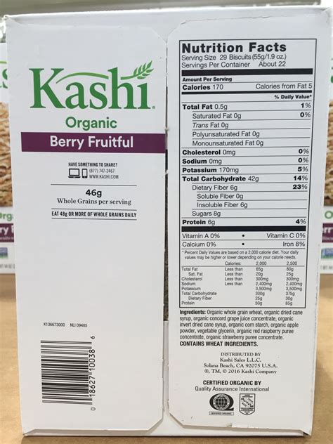 Kashi Organic Berry Fruitful Wheat Cereal Nutrition Facts Product Back