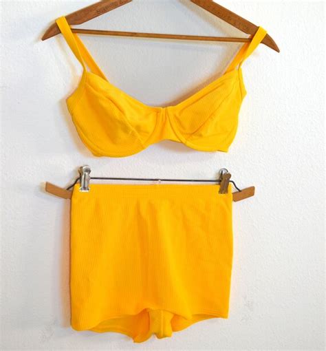 Mango Yellow Bikini High Waisted Bathing Suit Vintage